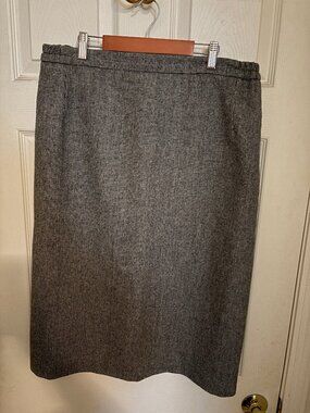 Vintage Tweed Houndstooth Pencil Skirt Gray Black High Waisted Lined Size 16
